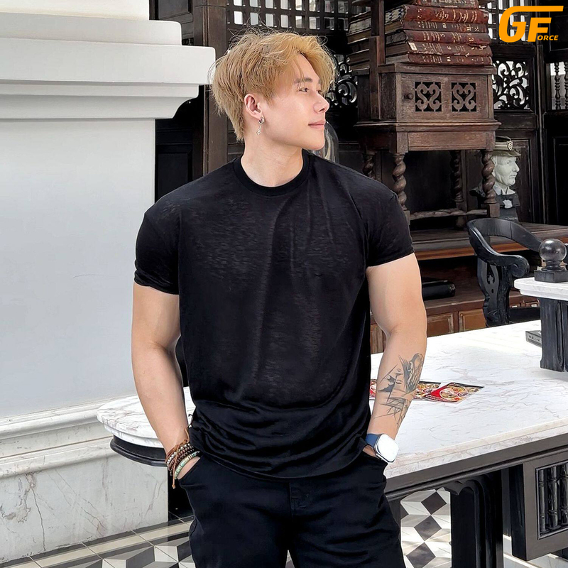 Gale Force Cool and Smooth Lyocell Short-Sleeved Men's T-Shirt with Drape, Breathable, High Elasticity, Sexy and Slightly See-Through, Regular Shoulder