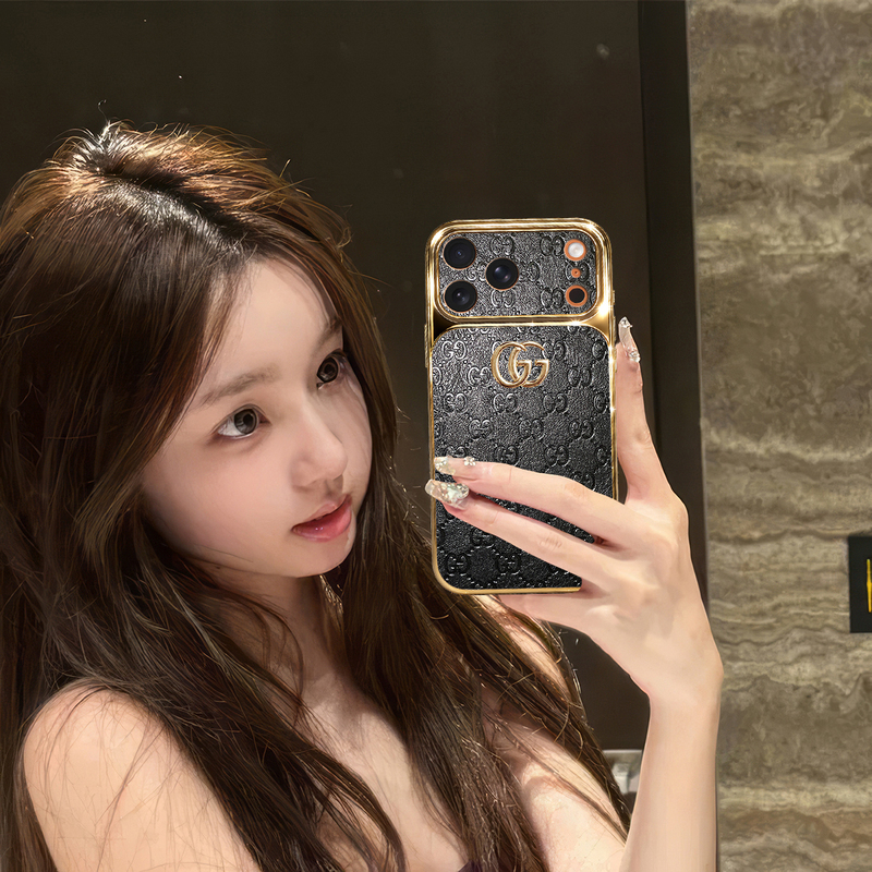 Iphone17Proamx Mobile Phone Case Apple 16 Big Brand Double g Logo Leather Mobile Phone Case Women's Iphone15 Luxury 14 Protective Case