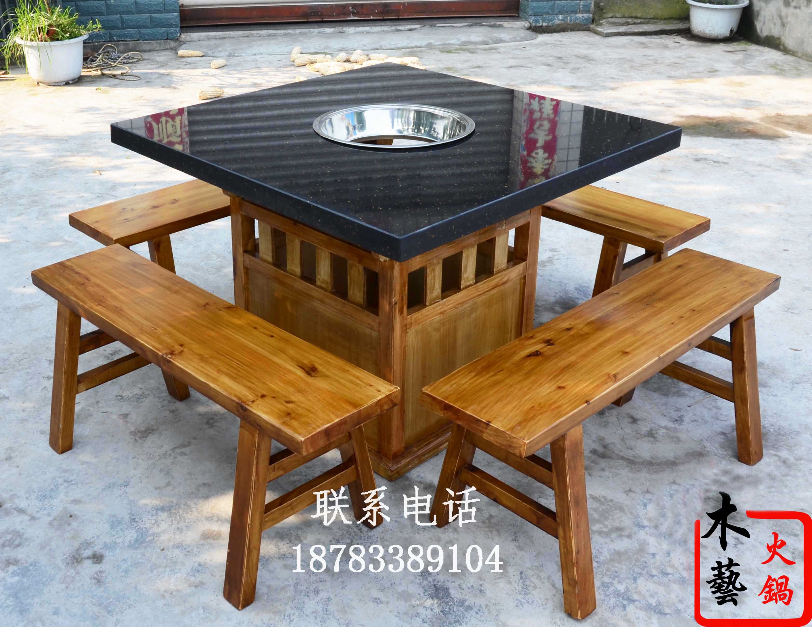 Factory direct marble hot pot table chair induction cooker liquefied gas gas stove solid wood square table hot pot table 19