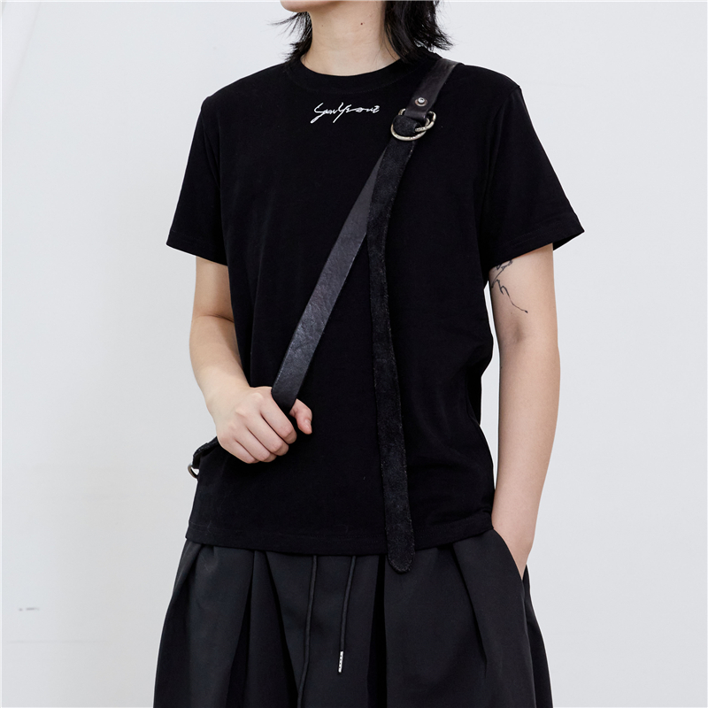 SUNYVONNE-20SS summer small crowd dark black 230g pure cotton Logo embroidery base hit bottom short sleeve T-shirt