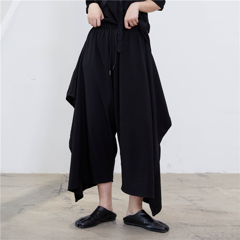 SUNYVONNE-20SS Summer Little crowdYoji Mountain Bendark Black Layer Sensation Sharp Corner Sagas with Lean Broadlegged Pants