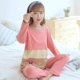 Phụ nữ mang thai Bộ đồ ngủ phụ nữ mùa xuân và mùa thu Bộ đồ dài tay cho con bú bằng vải cotton giam cầm Hàn Quốc kích thước lớn dễ thương có thể mặc