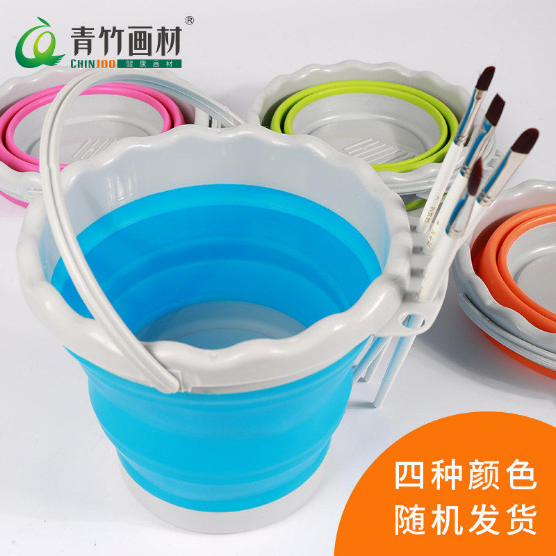 Green bamboo folding bucket silicone art rinse pen wash pen container bucket large gouache watercolor painting paint special bucket