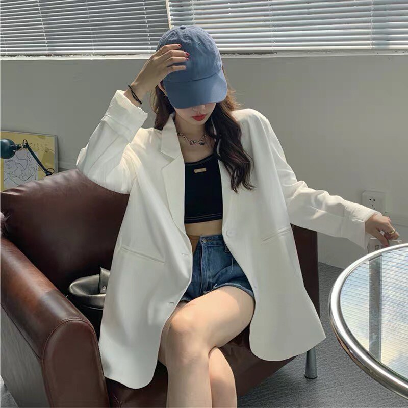 Korean version of white suit jacket 100 hitch long version 2021 Summer new wave