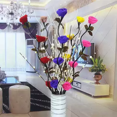 Fake flower simulation flower decoration Living room decoration floral dry flower floor-to-ceiling large bouquet leaf vein rose decoration indoor suit