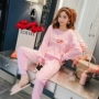 Đồ ngủ mùa thu và mùa đông nữ flannel sinh viên tươi có thể mặc đồ dễ thương màu hồng da báo san hô nhung hai mảnh đồ bộ đẹp