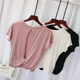 Pink white backless modal T-shirt female Korean version summer new loose slim asymmetric solid color top trend