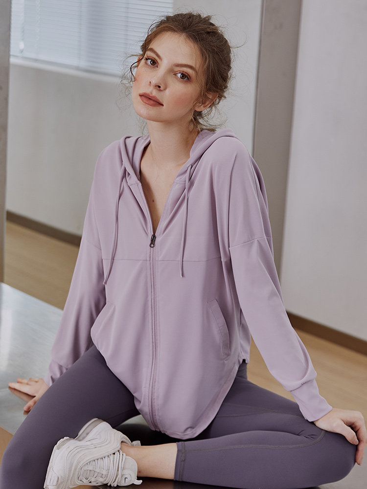 VALVOELITE Fitness Suit Women Summer Thin style Lian Hat Cardiovert Yoga Running Suit Sunscreen Sport Jacket