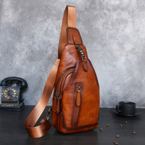 Mens chest bag genuine leather new retro leather bag Single shoulder bag slanted satchel head layer Bull Leather Inclined Shoulder Bag Inclined Backpack Male Bag