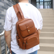 Single Shoulder Bag Men Tide Skew Satchel Large Capacity Fashion Trends Casual Leather Bag Large Chest Bag Men Genuine Leather Bull Leather Double Shoulder Bag