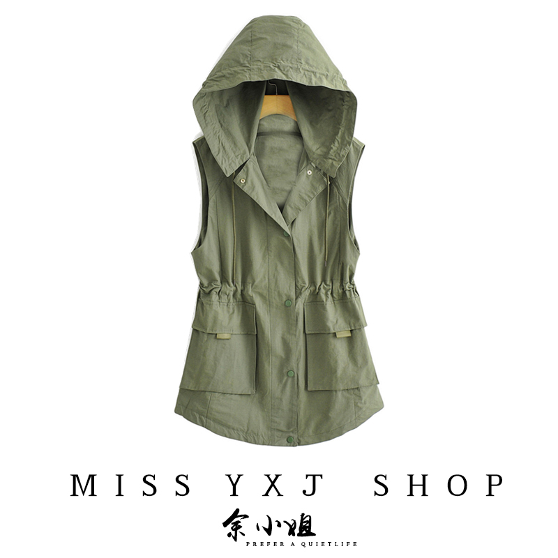 Clearance of Women's Designer Clothing from Foreign Trade Exports, Bargain Brand Surplus, Mid-Length Hooded Vest Jacket with Large Pockets