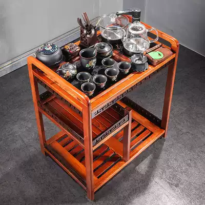 Mobile tea cart, tea table, kettle, integrated tea tray, tea set, solid wood tea table, household wheeled tea table, balcony coffee table