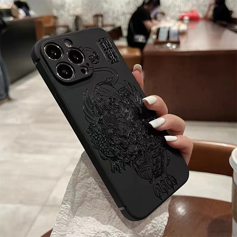 Black Element Pixiu Phone Case Suitable for Apple 13 Pro Max, Chinese Style, Personalized for Xs/Xr, New Model for 12, Niche Design for 8 Plus, Trendy for 14, Silicone for 11, National Trend for XS Max, Matte Finish Black Element Pixiu Phone Case Suitable for Apple 13 Pro Max, Chinese Style, Personalized for Xs/Xr, New Model for 12, Niche Design for 8 Plus, Trendy for 14, Silicone for 11, National Trend for XS Max, Matte Finish