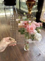 Three-dimensional embossed double grid crystal art glass partition screen customized living room entrance bathroom bathroom half wall