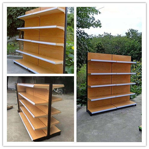 Convenience store supermarket shelf Display shelf Store snack shelf Multi-layer single-sided double-sided wood grain shelf storage shelf