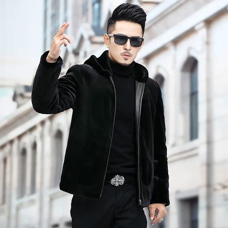Imported Mink Suede Men's Cap Water Mink Fur Fur Fur Coats Fur Integrated Coat Men Winter Warm Coat Thick