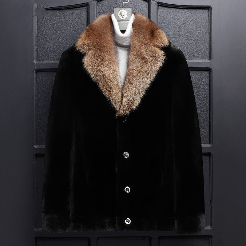 2019 new suit collar Long version imported black mink coat water mink fur coat man leather grass jacket thick