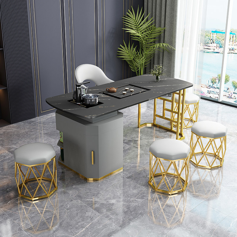 Balcony modern desks and chairs, light luxury, light rock board office home designer kung fu coffee table simple