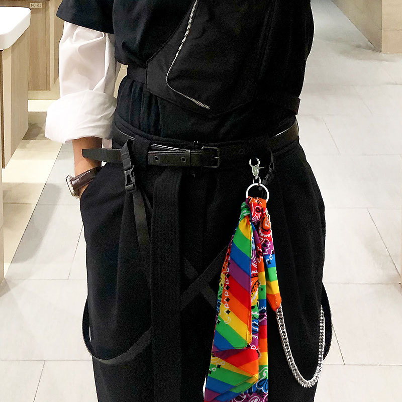 Amei Kaji Rainbow Hip-Hop Small Square Scarf for Women, Cool Pure Cotton ins Scarf and Pants Chain Set for Men, Headscarf Waist Chain Trendy