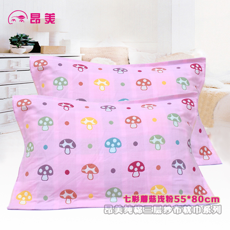 Ang Mei cotton ba lớp bốn lớp gạc khăn gối đôi đám cưới đám cưới màu đỏ đỏ gối khăn cặp áo gối lụa