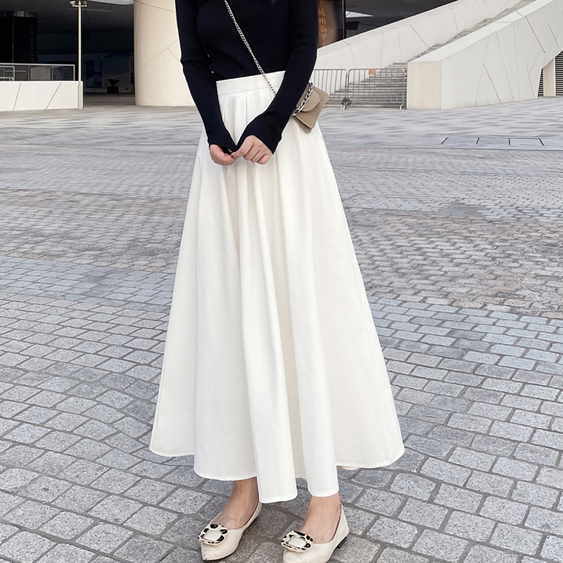 French Retro Spring and Summer Hepburn-Style Umbrella Skirt, High-Waisted Slimming White A-Line Skirt, Pleated Skirt, Midi Skirt, Long Skirt