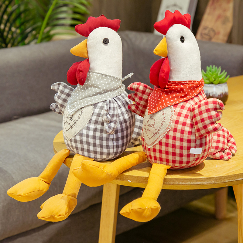 A Pair (Red + Gray)lovely Big cock Plush fabric art Toys Ornaments chick doll Rag doll sleep Pillow Mid-Autumn Festival gift female