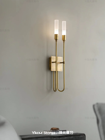 French-Style Light Luxury All-Copper Vintage American Background Wall Villa Bedroom Bedside Corridor Staircase Designer Mirror Front Wall Lamp