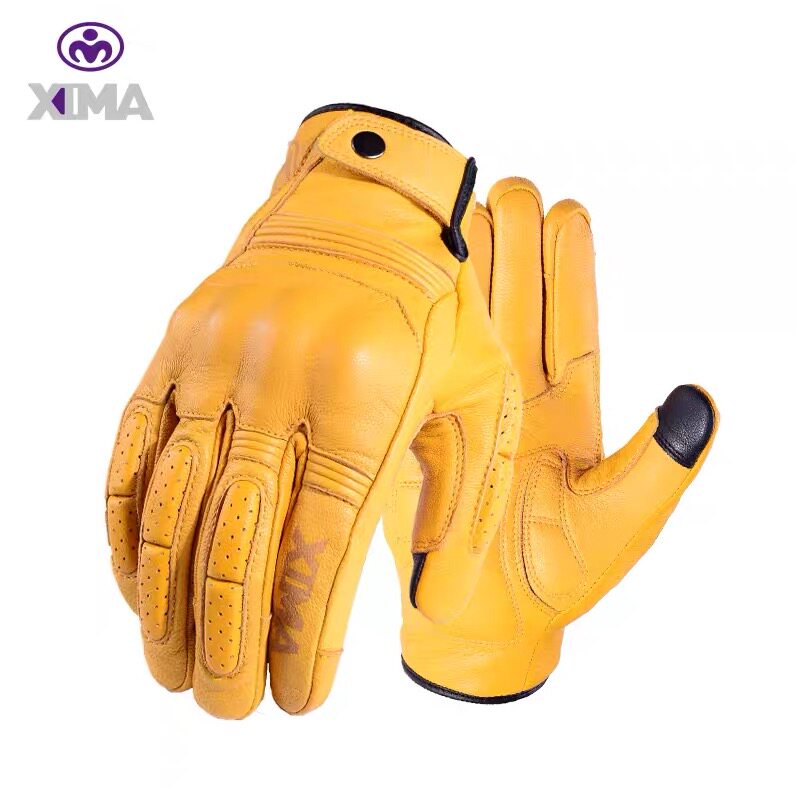 Xima Leather Gloves Men's Winter Cycling Thick Warm Windproof Waterproof Touch Screen Universal Motorcycle Cycling Retro XIMA