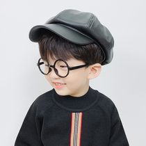 Childrens hat autumn winter boy Chaubelehat pu Korean version Inlennianise cap Korea handsome gas trendy duck tongue peak