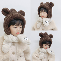 Childrens hat scarves integrated male and female childrens autumn and winter cuddly ultra cute baby protective ear windproof anti-cold surrounding neck hat