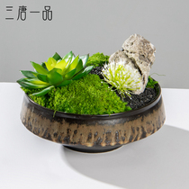 New Chinese style simulated floral potted moss bonsai green plants Zen ornaments tea room B&B model room soft decorations
