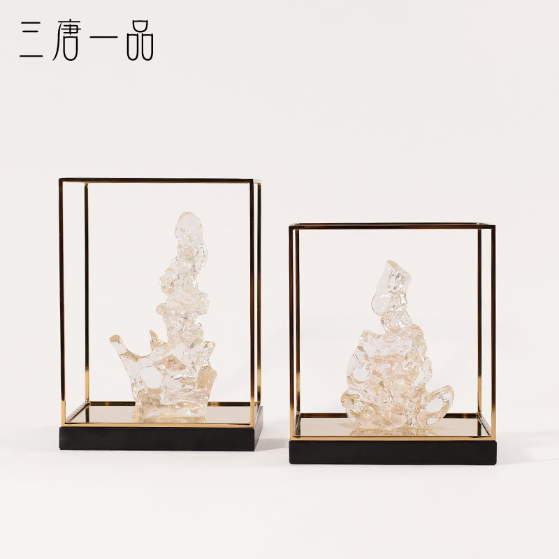 New Chinese sample house display center living-room swing piece modern transparent Taihu stone decoration book house Soft metal home furnishing