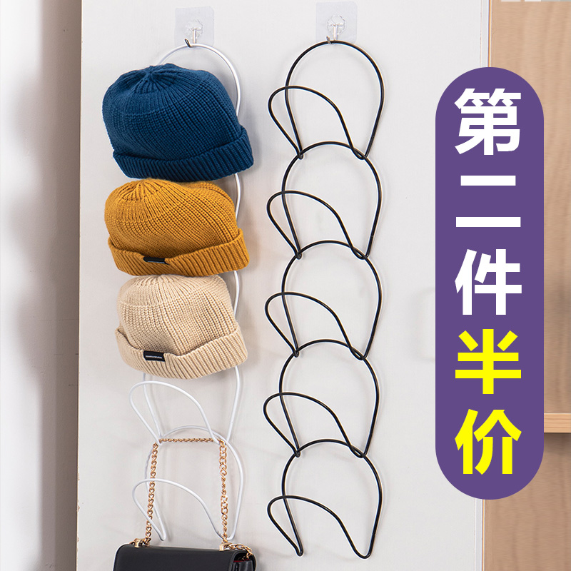 Hanging hat storage finishing artifact Wall-mounted dormitory wardrobe door back coat hook creative bag shelf multi-layer