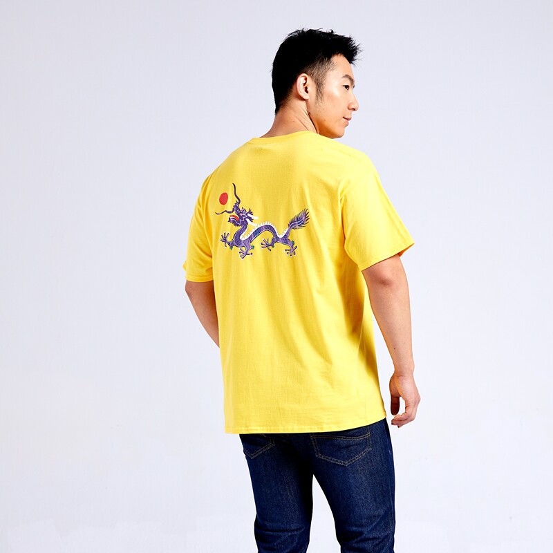 Short-sleeved t-shirt men's cotton loose summer Qing Dynasty clothing dragon descendant 2021 trendy new half-sleeved yellow dragon flag T-shirt
