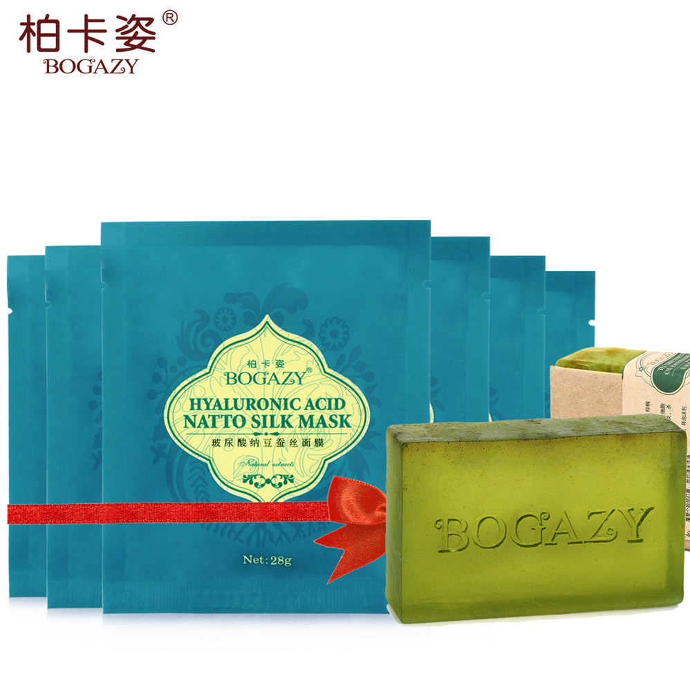 柏卡姿玻尿酸纳豆蚕丝面膜+茶树手工皂 保湿补水去黑头收缩毛孔