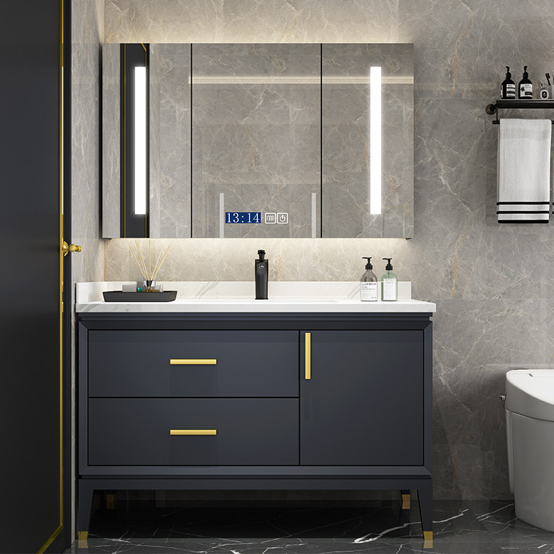 Modern Minimalist Rock Board Bath Cabinet Combination Light Lavish Toilet Wash Terrace Solid Wood Oak Washbasin Smart Mirror-Taobao