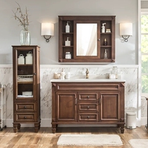 American bathroom cabinet solid wood oak toilet wash table basin floor wash basin cabinet combination mirror cabinet