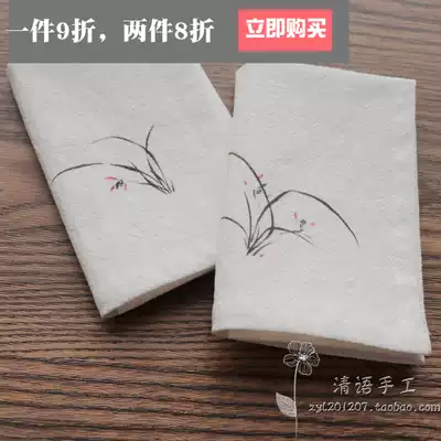 Cotton handkerchief ladies ancient style handkerchief hand-painted Chinese style literary and artistic characteristics gift with hand ceremony custom name Yulan