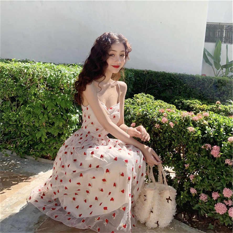 Broken Floral Style Retro Past Knee Mesh Yarn Fairy Dress Chic Temperament Gentle Foreign Dress 2021 Summer Dress Long Dress Suit