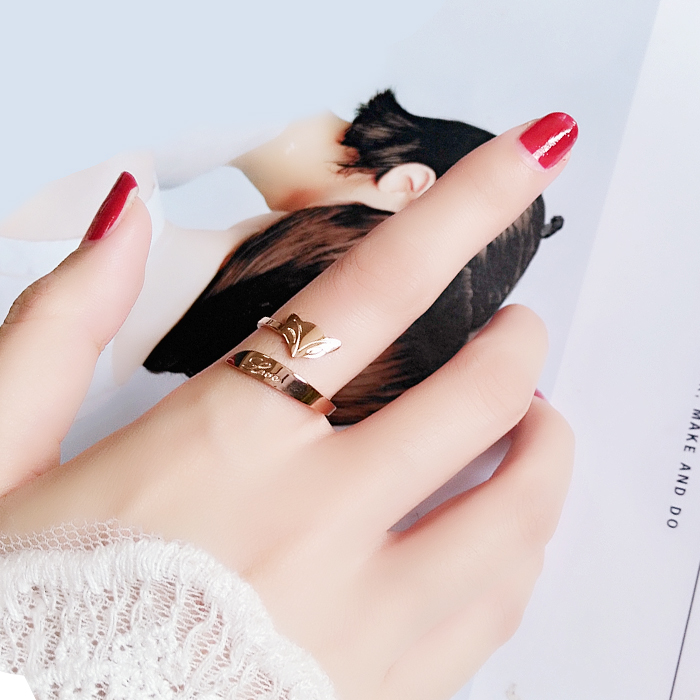 Fox opening ring female ins tide not falling color 18k rose gold titanium steel ring mesh red adjustable with small finger tail ring