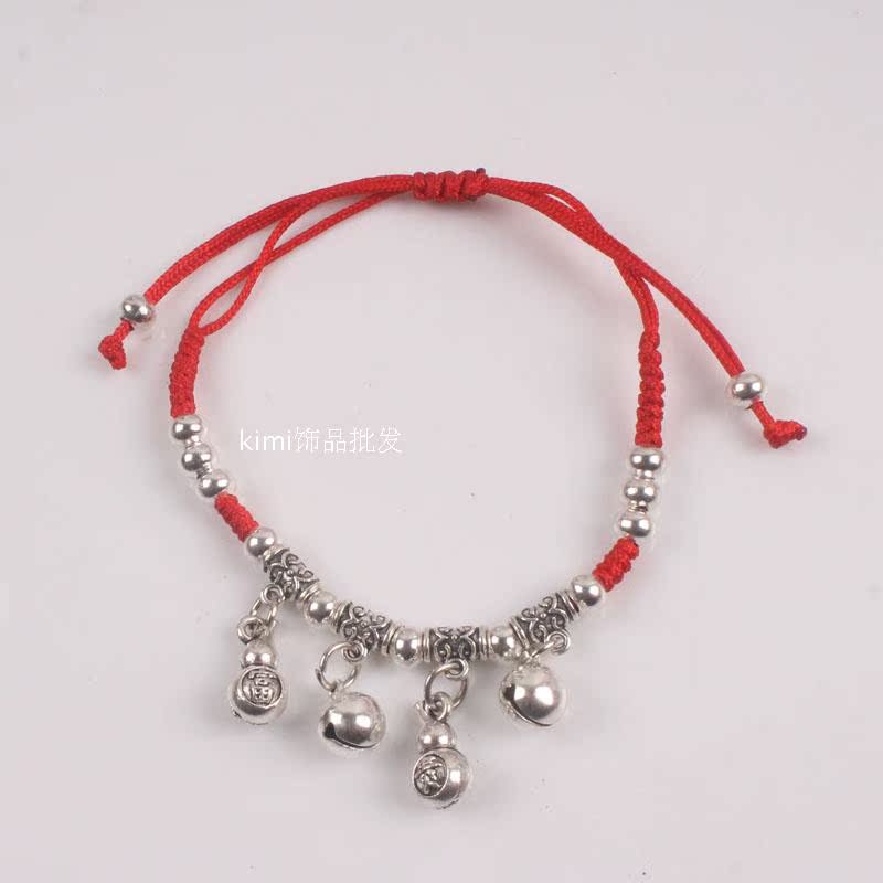 Chuông kim loại bạc Tây Tạng, khóa cuộc sống lâu dài, Palăng, dây đỏ, vòng đeo tay, có thể được sử dụng như vòng chân, đồ trang sức nhỏ, lô - Vòng chân vòng chân cá chép nữ