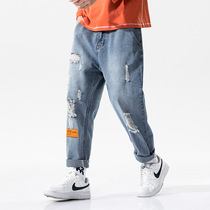 2020 Spring and Autumn new jeans INS Tide brand straight tube loose hole slim slim slacks casual pants trend hundred men
