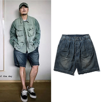 Yu Wenle star with loose large size Japanese men and women washed old shorts fashion casual five-point jeans