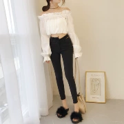 2018 đầu thu mới Hàn Quốc retro eo không đều quần jeans rách thon gọn quần lọt khe bút chì nữ