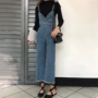 Hồng Kông hương vị retro Hàn Quốc chic viền rộng chân quai jumpsuit nữ hoang dã chín quần jeans sinh viên quần short rách