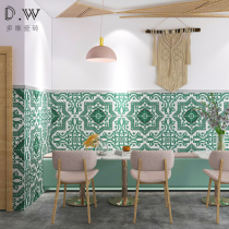  Retro green flower piece Kitchen Dining room Living room floor balcony Bathroom background wall art pattern tile