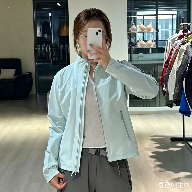 (No Label) Stnm826 Stone-Colored Women's Softshell Jacket, Windproof Stand-Collar Jacket, Casual, Simple, Versatile Style