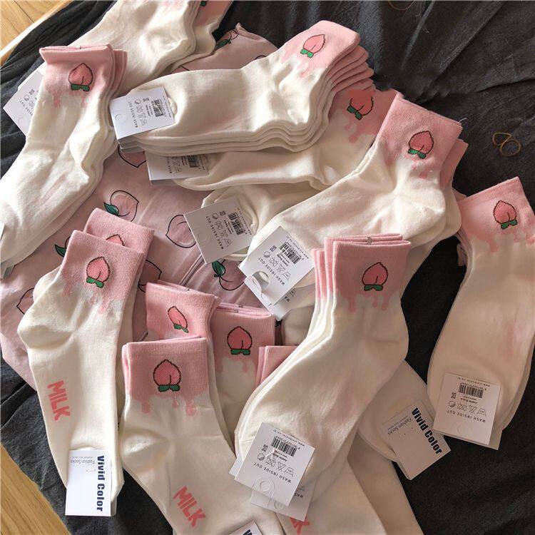 Peach socks women's wild Dongdaemun peach cute tube socks Pink socks female ins tide short shallow mouth