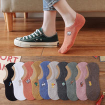 Buy 5 pairs get 5 pairs of socks female summer boat socks Female shallow mouth Korean non-slip invisible socks sweat-absorbing deodorant socks