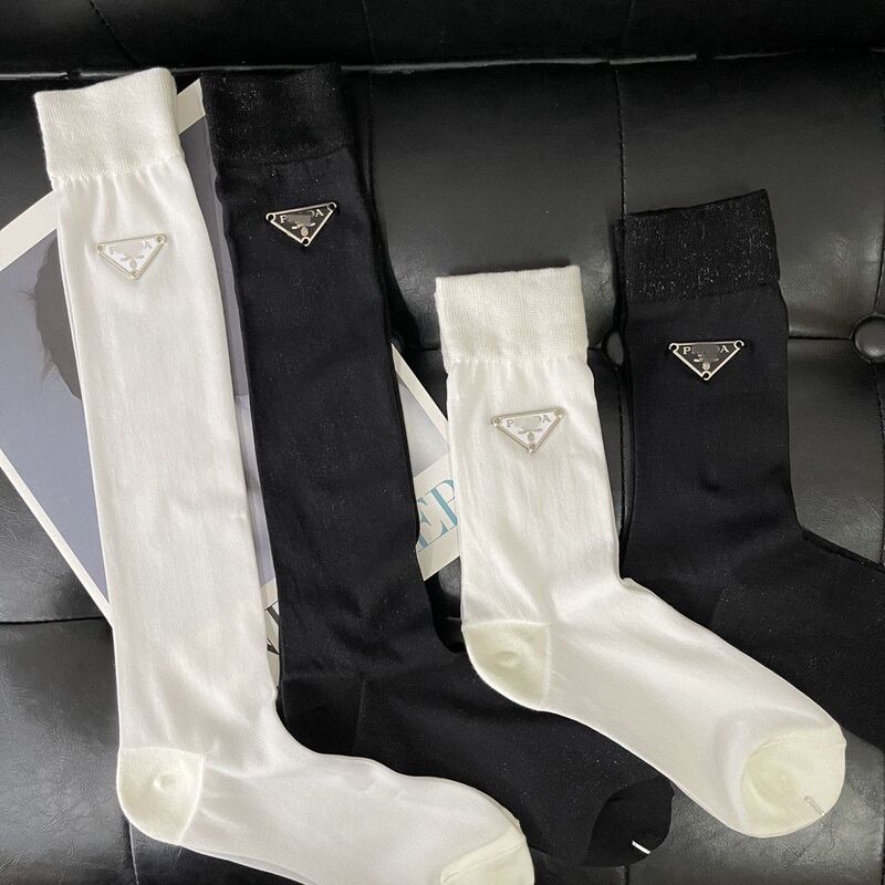 High-Quality, Stylish, Thin, Shiny, Triangle Logo, Trendy Brand Letter Socks, Long Socks, Summer Sheer, Slimming, Solid Color Women's Socks High-Quality, Stylish, Thin, Shiny, Triangle Logo, Trendy Brand Letter Socks, Long Socks, Summer Sheer, Slimming, Solid Color Women's Socks